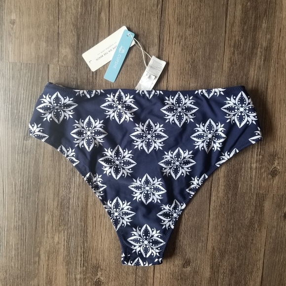 ☀️ NWT Cupshe Navy Floral High Waisted Swim Bikini Bottoms - Picture 2 of 3
